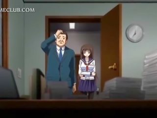 Anime girl in school uniform blowing large member