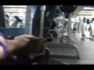 Aiden handsome brunette seductress public flashing tits and ass at the gym