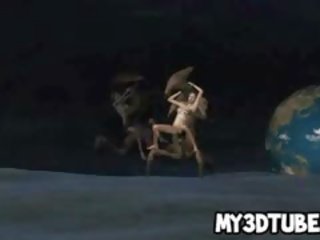 Foxy 3d cativante fica fodido por um alienígena em o lua