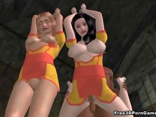 Two beguiling tied up 3D cartoon honeys getting fucked