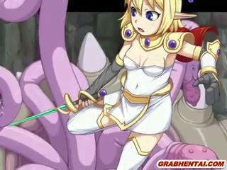 Attraktiv hentai elf prinsessan fångad och tentacles gigantisk borrade