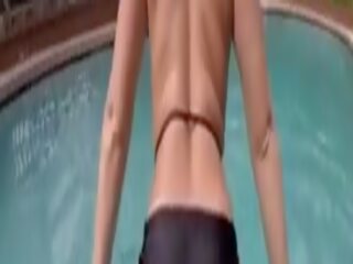 ג'סטין sane מזיין כוכבת פורנו ביילי ברוק ב ה pool&period; הוא מילויים שלה כוס עם עלית זרע ו - מאפשר זה drip את ב ה מים